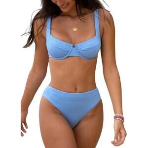 NEW CUPSHE Two Piece Push Up Mid Rise Textured Bikini Set SIZE XL